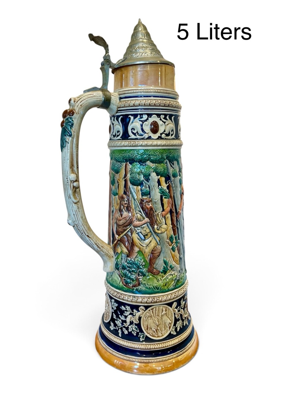 Vintage J.W. Remy 5L 'Ancient German Warrior' German Beer Stein with Pewter Lid